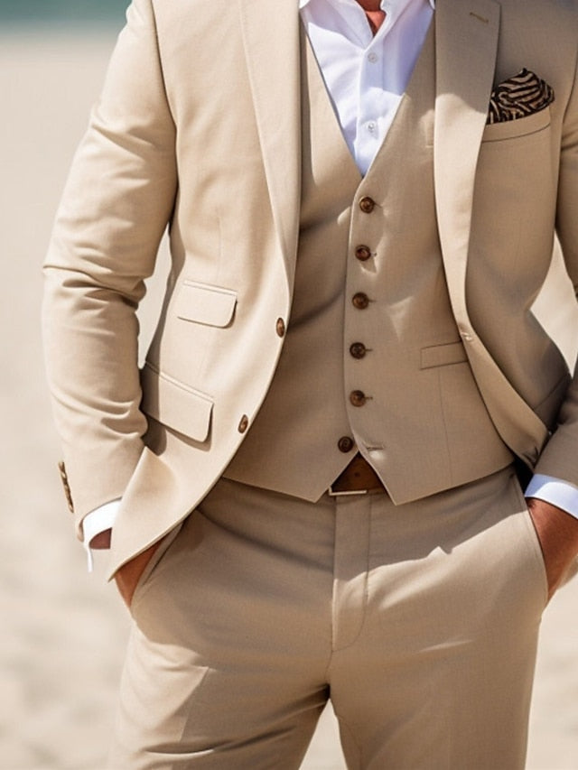 Three-Piece Single-Breasted Two-Button Wedding Suit For Men Tailored Fit