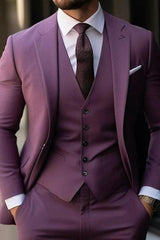 Three-Piece Single-Breasted Wedding Suit For Men Tailored Fit With Two Buttons
