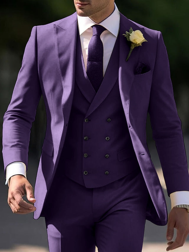 Three-Piece Tailored Fit Single-Breasted Wedding Suit For Men With Two Buttons