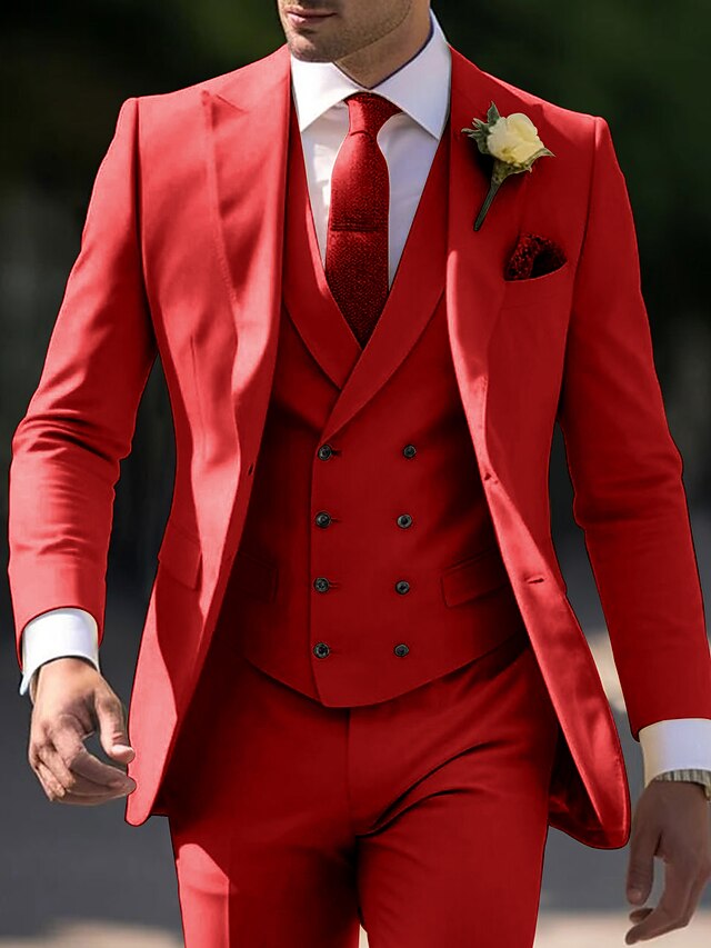 Three-Piece Tailored Fit Single-Breasted Wedding Suit For Men With Two Buttons