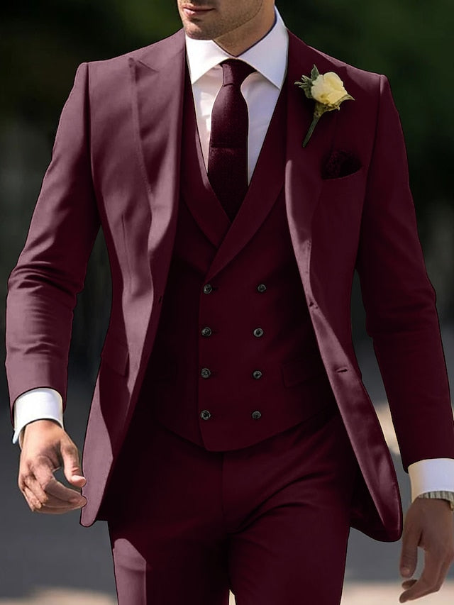 Three-Piece Tailored Fit Single-Breasted Wedding Suit For Men With Two Buttons
