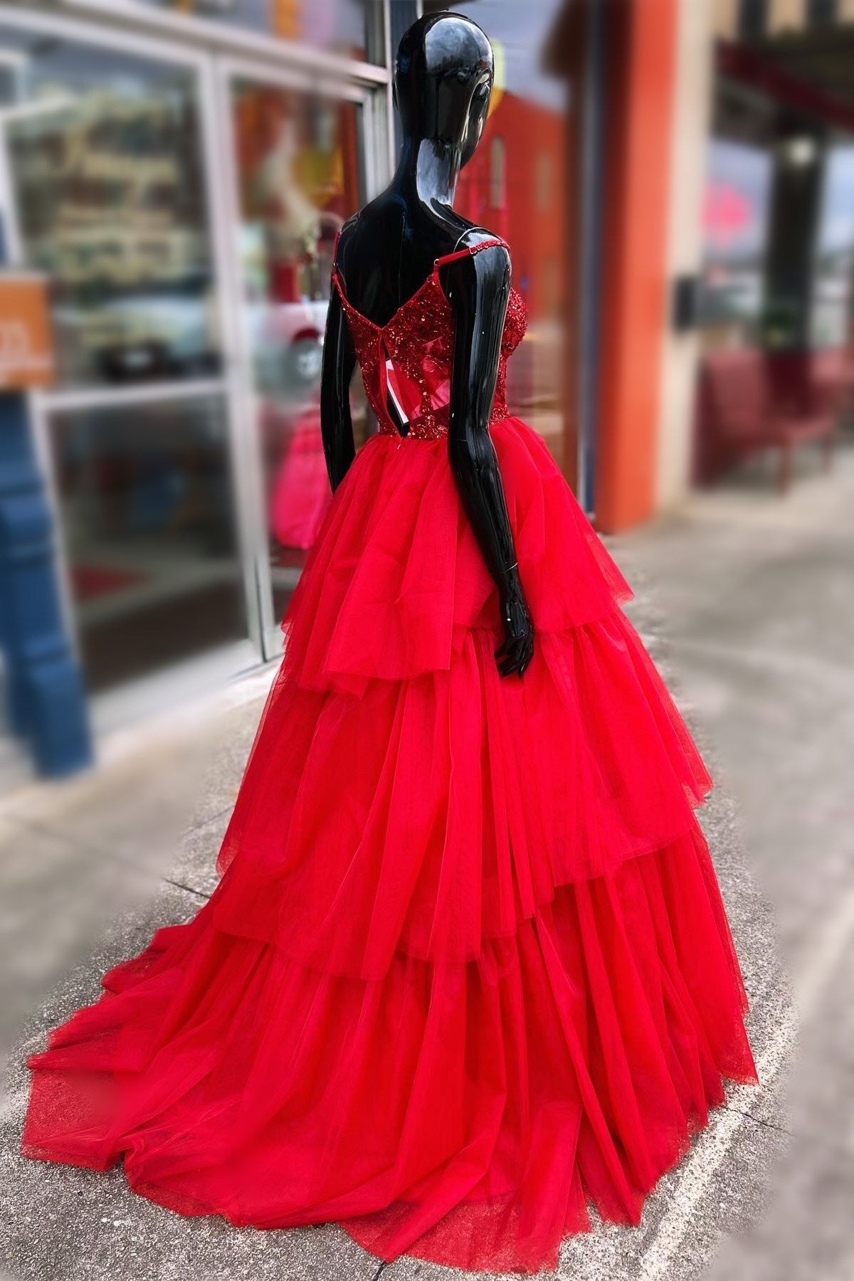 Tiered Prom Dress Ruffle Sequin Embroidery Corset Long Prom Gown Evening Dress
