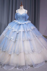 Tiered Spaghetti Straps Quinceanera Dress Off The Shoulder Ball Gown Sweet 16 Dress