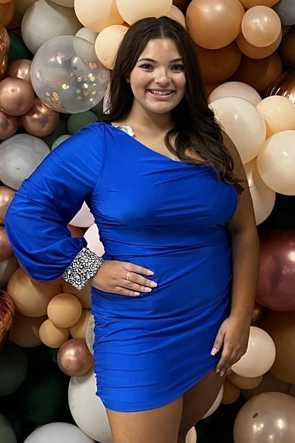 Tight Fuchsia Homecoming Dresses Ruched Cocktail Dresses with Sleeves