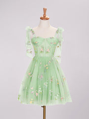 Trendy Homecoming Dress A Line Shoulder straps with Embroidery Short Party Cocktail Dress