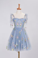 Trendy Homecoming Dress A Line Shoulder straps with Embroidery Short Party Cocktail Dress