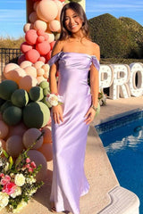 Dressystars Trendy Sheath Off The Shoulder Lilac Prom Dress With Ruched Formal Evening Gown