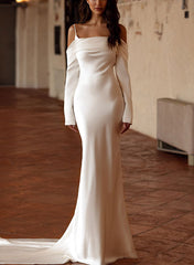 Trumpet Mermaid Long Sleeves Sweep Train Satin Wedding Dress