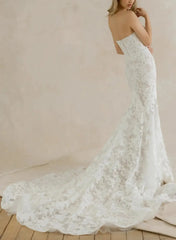Trumpet Mermaid Sweetheart Sleeveless Chapel Train Lace Wedding Dress