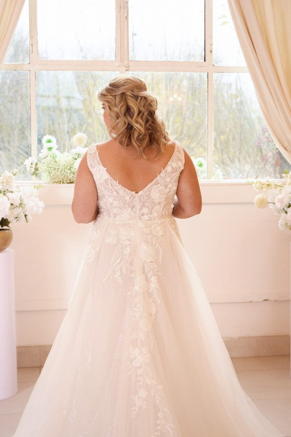 Tulle A Line Wedding Dress with Lace Cape and Front Slit