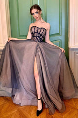 Tulle Prom Dress Long A Line Evening Dress