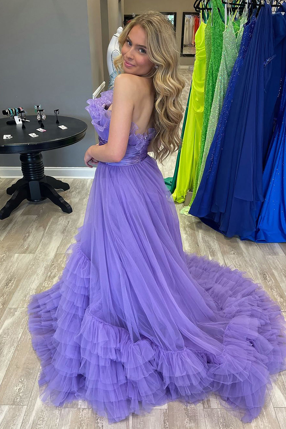 Tulle Strapless Ivory Prom Dress Long Evening Dress