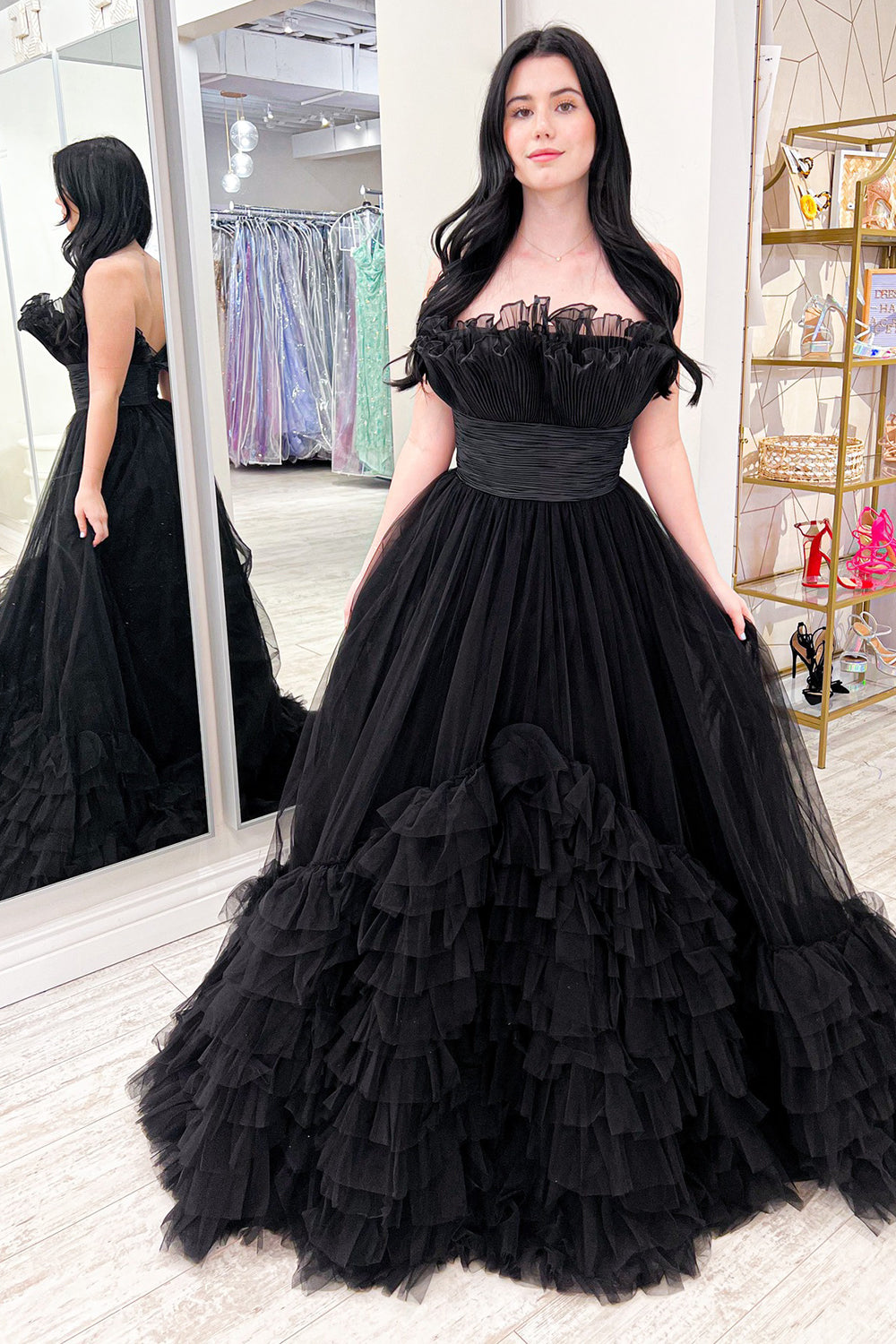 Tulle Strapless Ivory Prom Dress Long Evening Dress