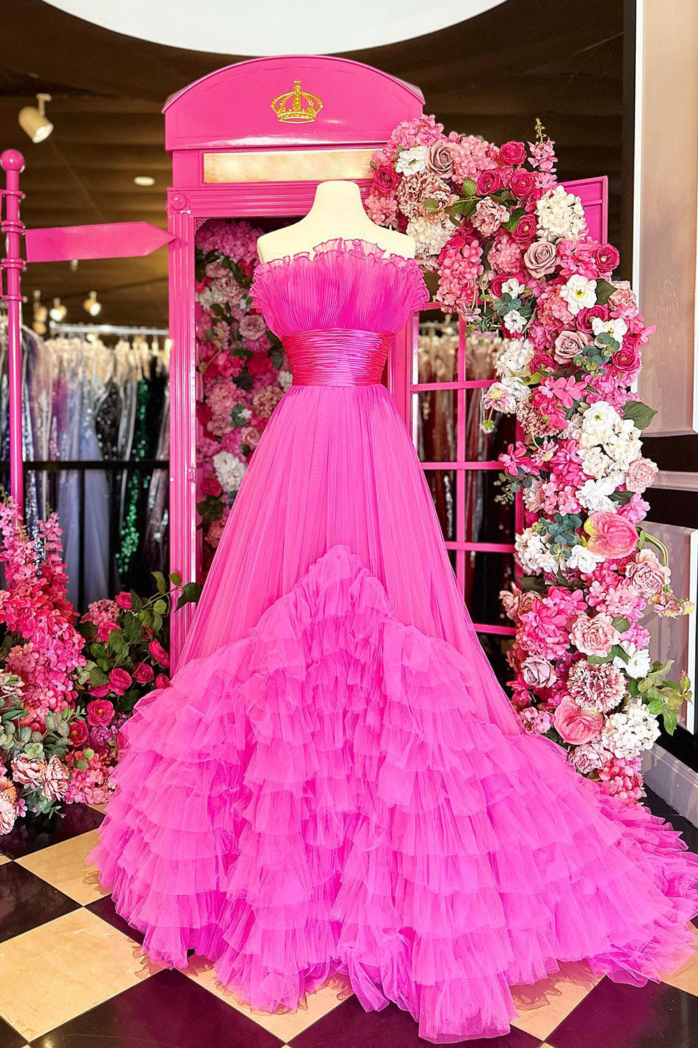 Tulle Strapless Ivory Prom Dress Long Evening Dress