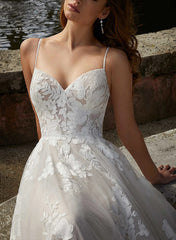 Tulle V Neck Spaghetti Straps Wedding Dress