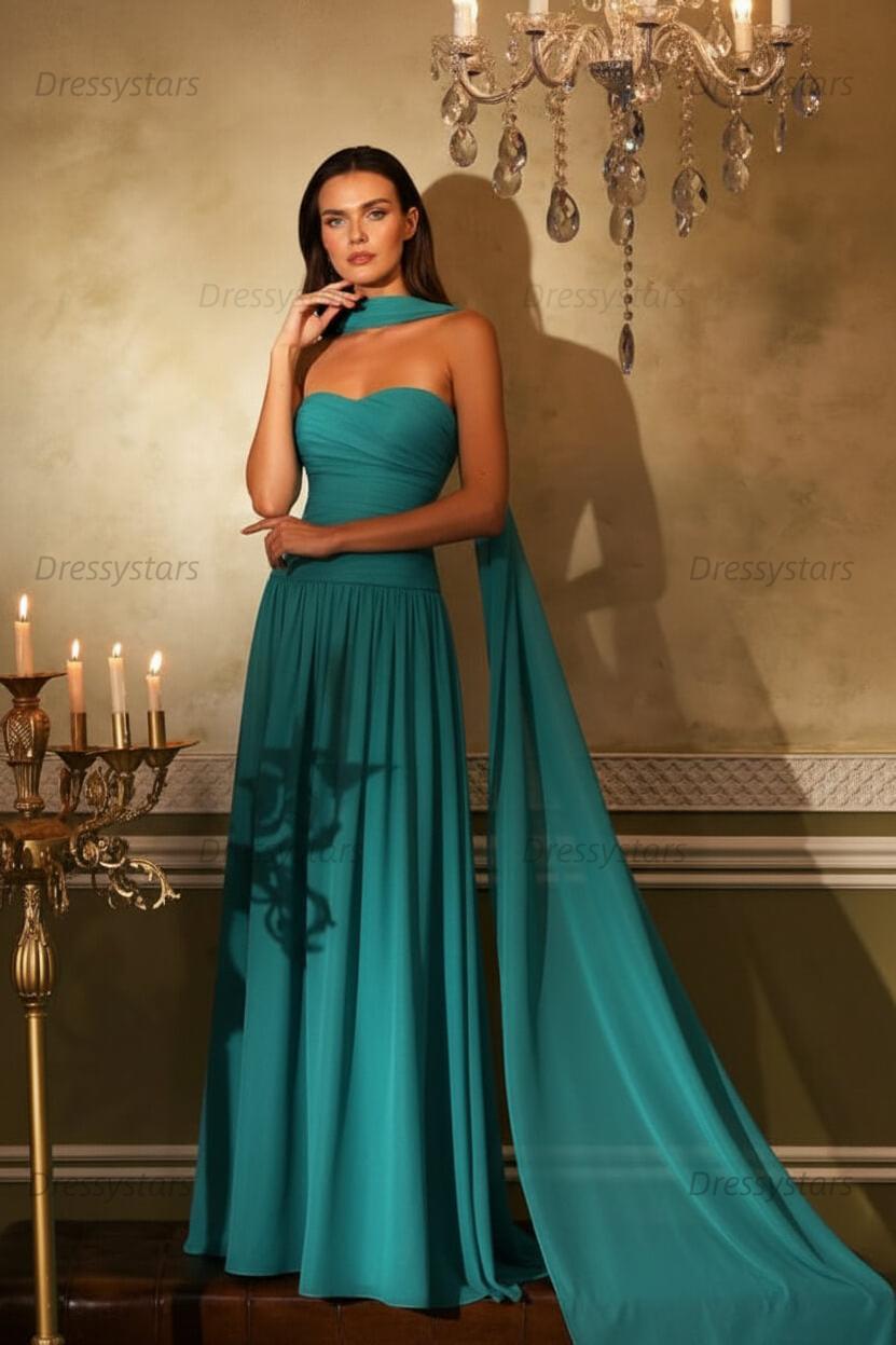 Orange A Line Prom Dress Sleeveless Strapless Formal Dress