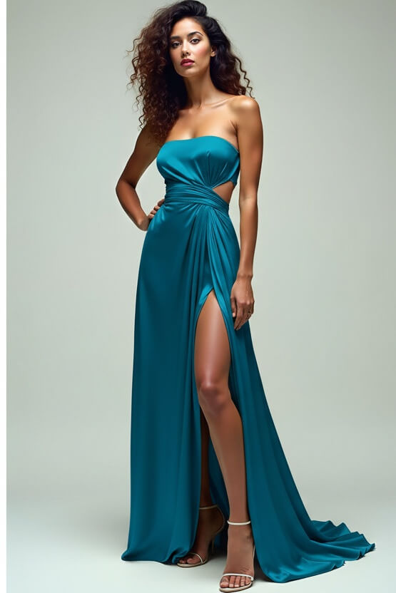 Dressystars Ruched Square Neck Lemon Green Wedding Guest Dress Long Formal Dress With Slit