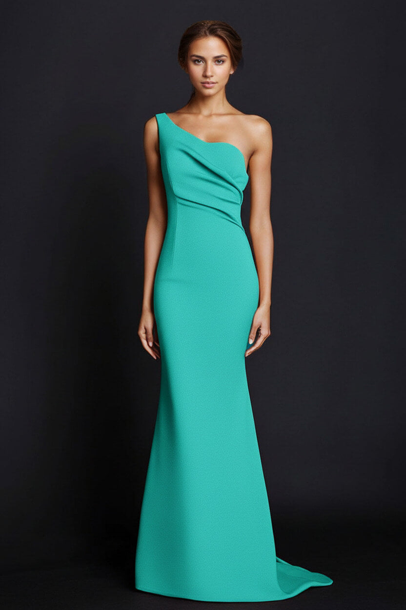 Dressystars One Shoulder Khaki Wedding Guest Dress Mermaid Long Formal Dress
