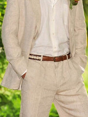 Two-Button Single-Breasted Linen Suit Set For Men Tailored Fit