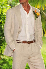 Two-Button Single-Breasted Linen Suit Set For Men Tailored Fit
