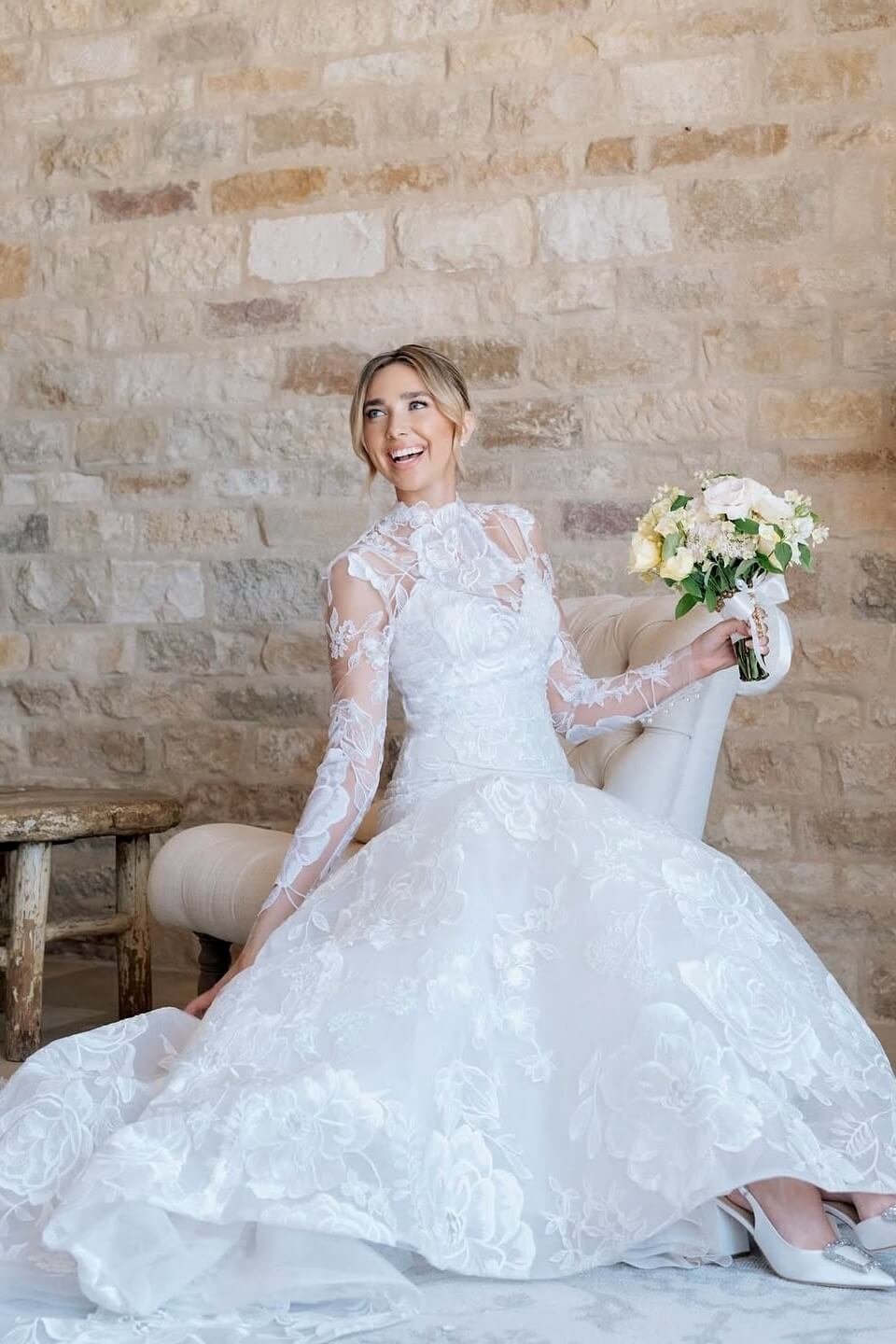 Two Piece High Neck Wedding Dress Long Sleeve Lace Appliqued Mermaid Bridal Gown