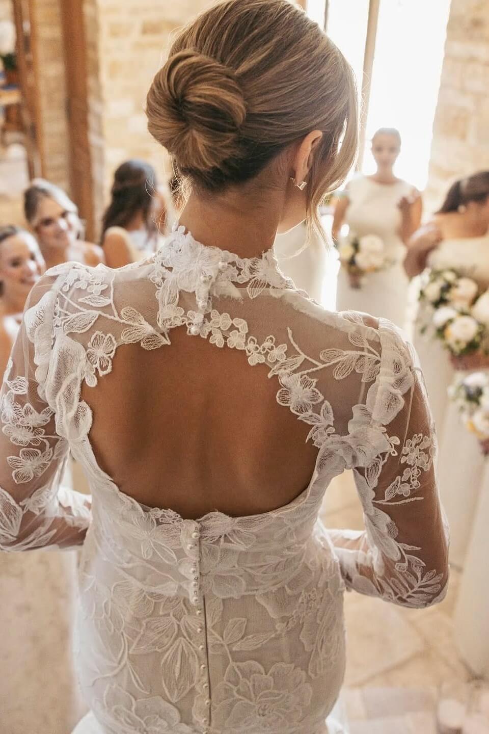 Two Piece High Neck Wedding Dress Long Sleeve Lace Appliqued Mermaid Bridal Gown