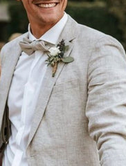 Two-Piece Men's Linen Suit In Solid Colors Tailored Fit With Single Breasted Two-Button Design