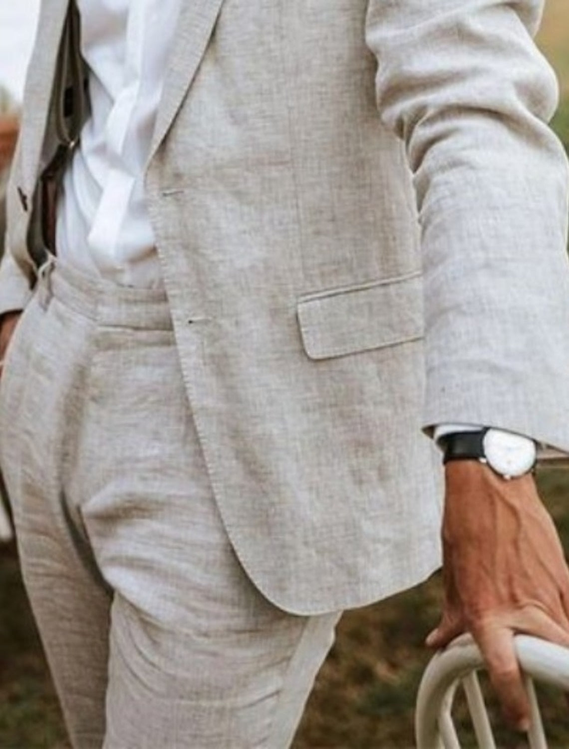 Two-Piece Men's Linen Suit In Solid Colors Tailored Fit With Single Breasted Two-Button Design