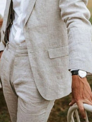Two-Piece Men's Linen Suit In Solid Colors Tailored Fit With Single Breasted Two-Button Design