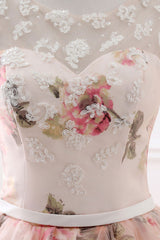 Unique Crew Neck Prom Dress Printing Long Prom Gown Formal Gown Evening Dress