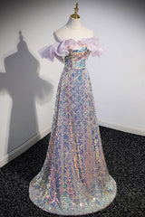 Unique Off the Shoulder Prom Dress Sequin Long Evening Dress