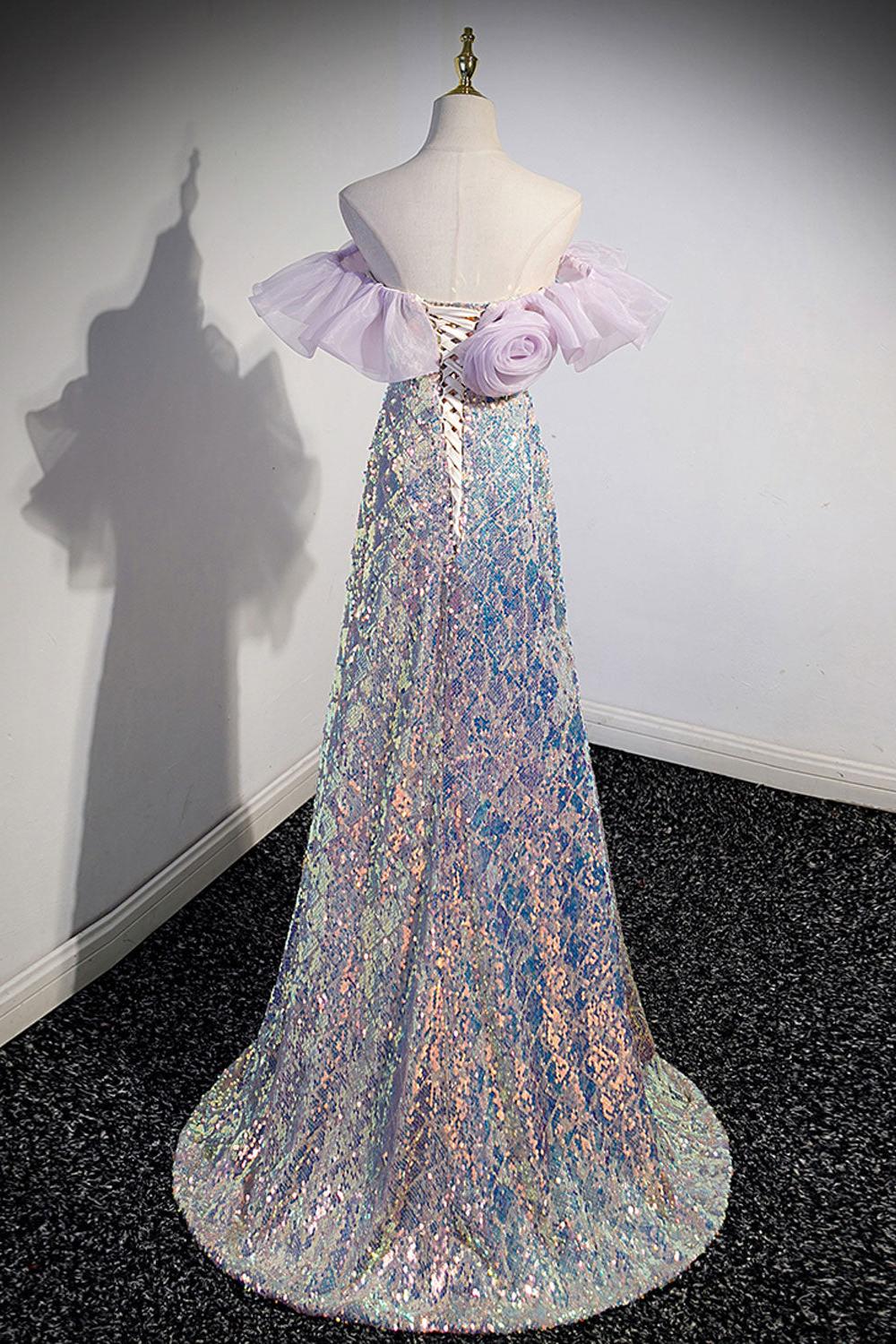 Unique Off the Shoulder Prom Dress Sequin Long Evening Dress