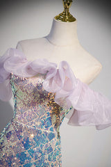 Unique Off the Shoulder Prom Dress Sequin Long Evening Dress