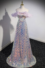 Unique Off the Shoulder Prom Dress Sequin Long Evening Dress