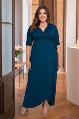 Unique Plus Size V-Neck A-Line Mother of the Bride Dress with Asymmetrical Ruffles and Half Sleeves