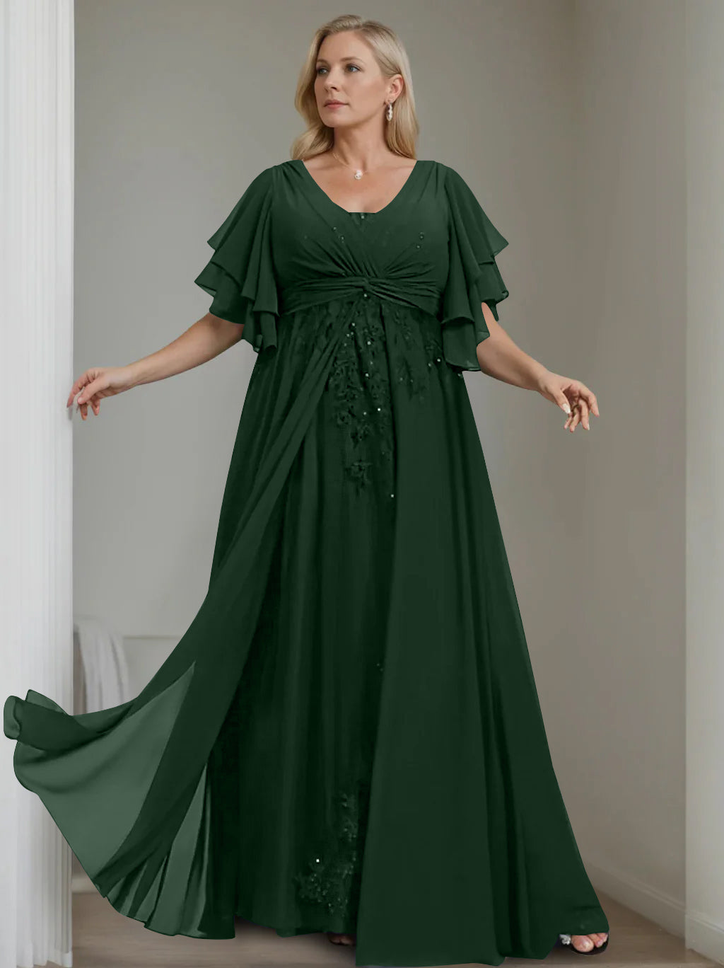 plus size floor length mother of the bride dresses Unique Plus Size V-Neck A-Line Princess Floor-Length Mother of the Bride Dress with Sequins and Half Sleeve Ruffles