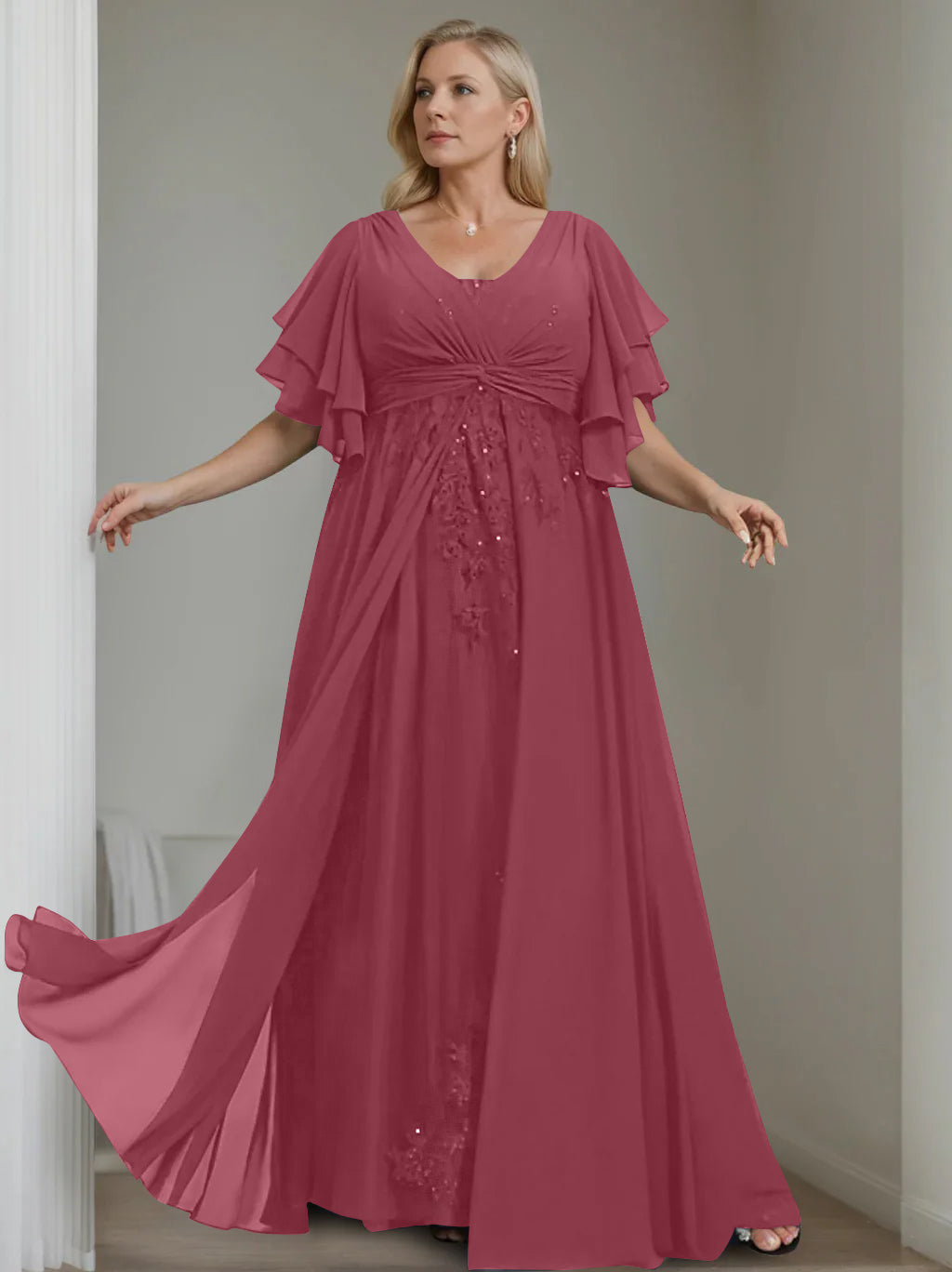 Unique Plus Size V-Neck A-Line Princess Floor-Length Mother of the Bri –  Dressystars
