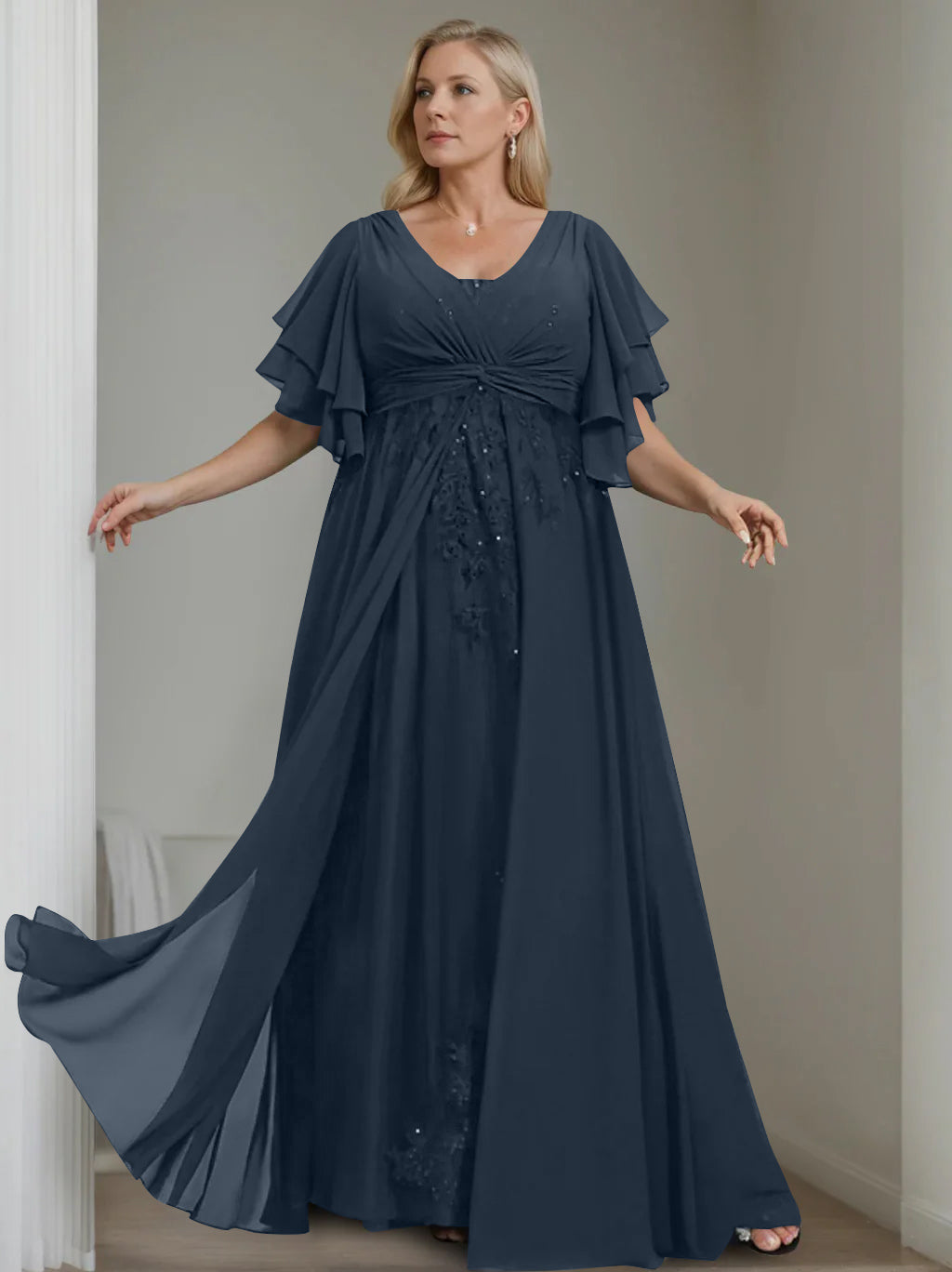 Unique Plus Size V-Neck A-Line Princess Floor-Length Mother of the Bri   Dressystars