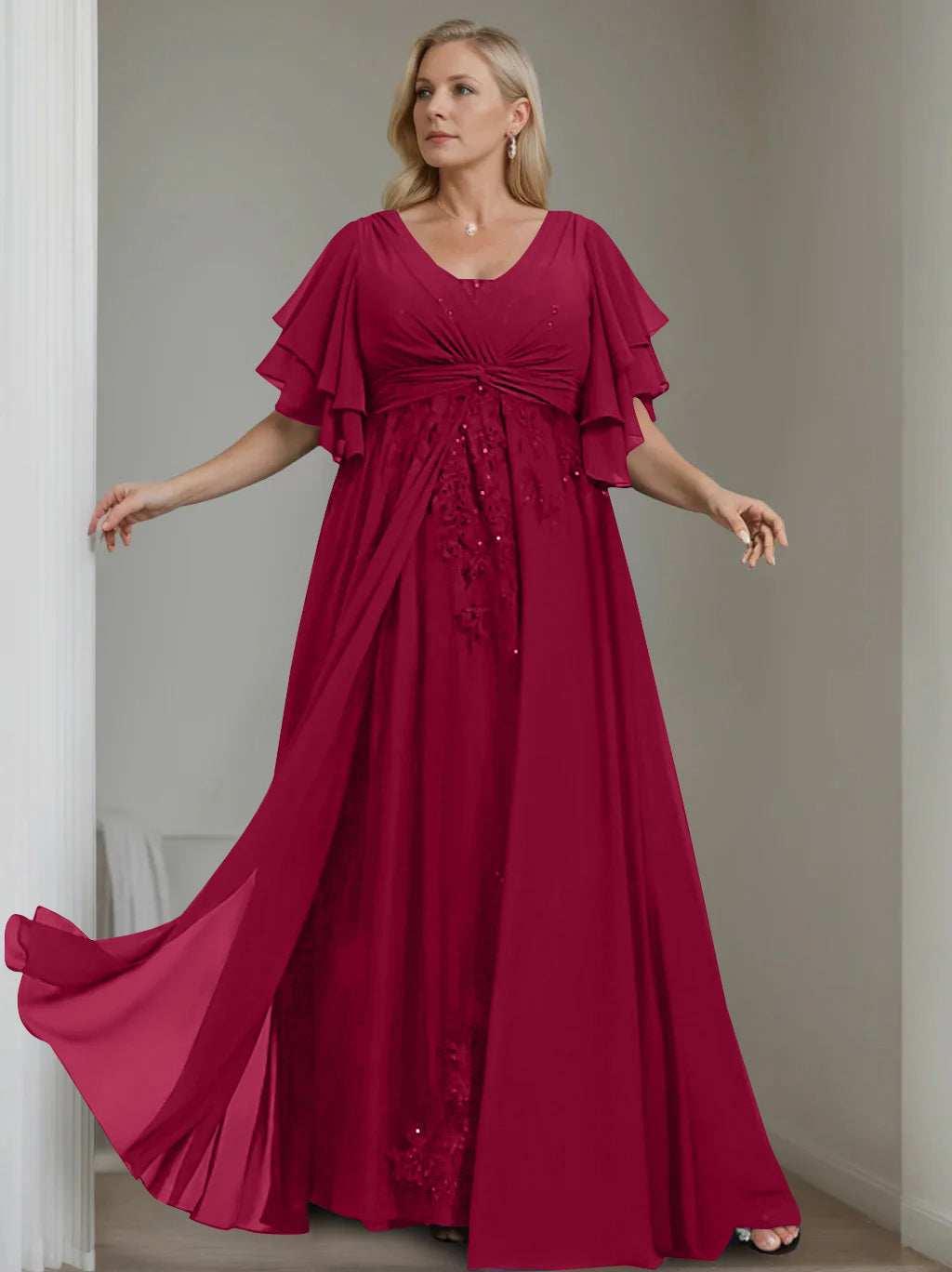 Unique Plus Size V-Neck A-Line Princess Floor-Length Mother of the Bri –  Dressystars