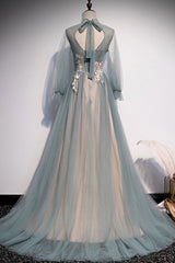 Unique Prom Dress A Line Tulle Lace Long Formal Dress Evening Dress