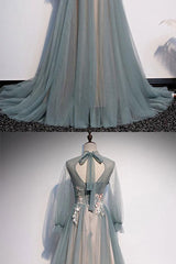 Unique Prom Dress A Line Tulle Lace Long Formal Dress Evening Dress