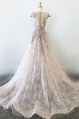 Unique Tulle Lace Prom Dress Long Formal Gown Evening Dress