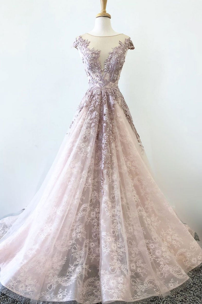 Unique Tulle Lace Prom Dress Long Formal Gown Evening Dress