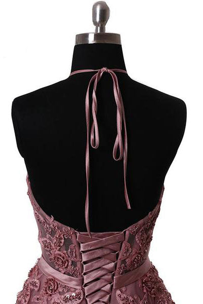 Unique Tulle Prom Dress Lace Appliques Long Formal Gown Evening Dress