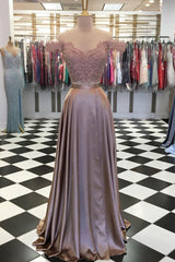 Unique Two Piece Prom Dress Lace Long Evening Dress