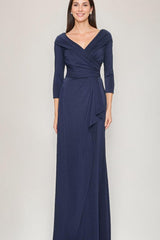 V-Neck 3/4 Sleeve Ruched Sheath Dress with Ruffles for Mothers of the Bride & Groom