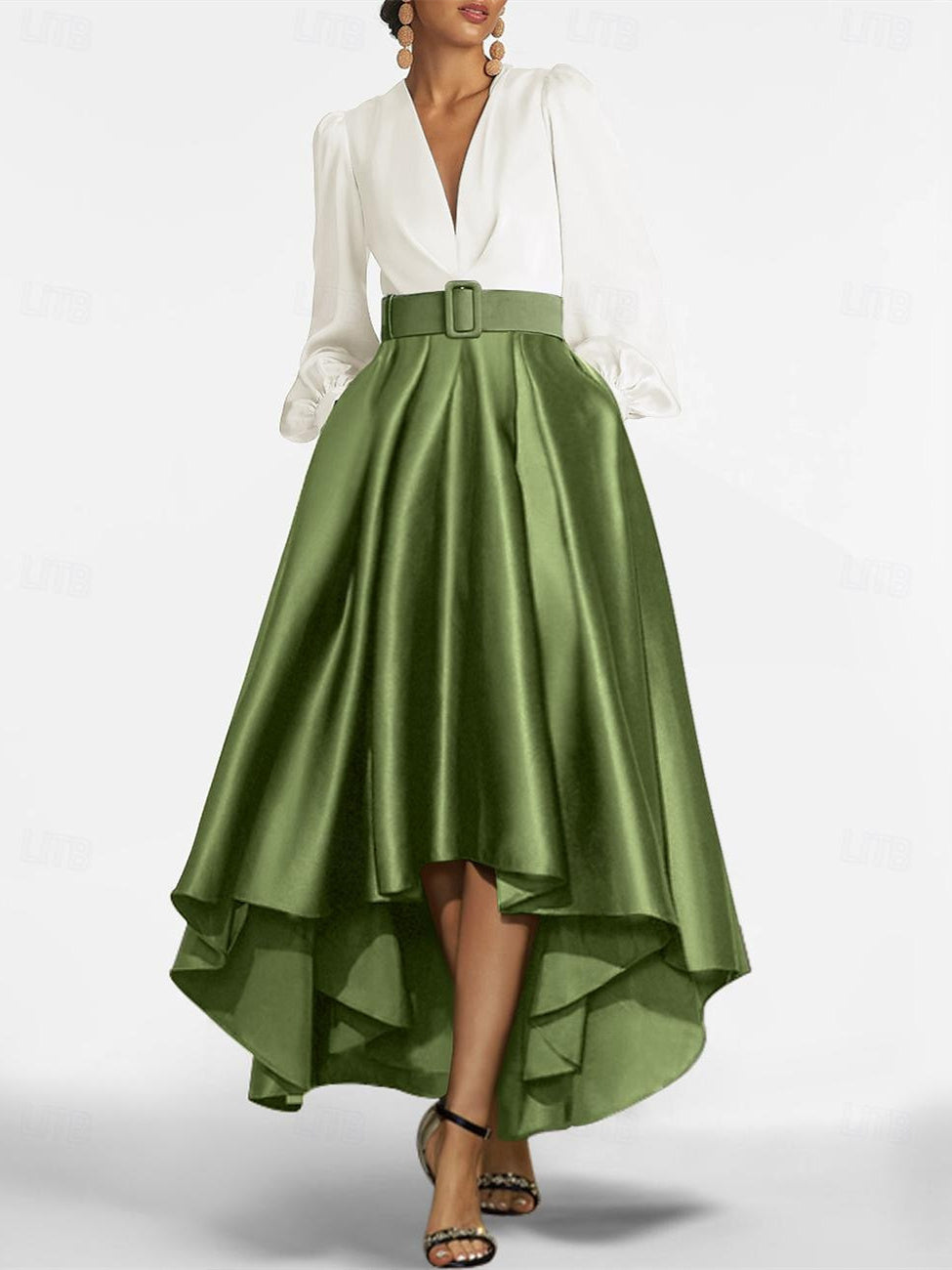 V-Neck A-Line Princess Asymmetrical Mother of the Bride Dress with Belt