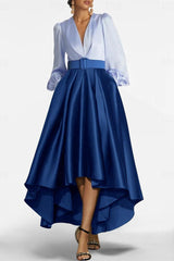 V-Neck A-Line Princess Asymmetrical Mother of the Bride Dress with Belt