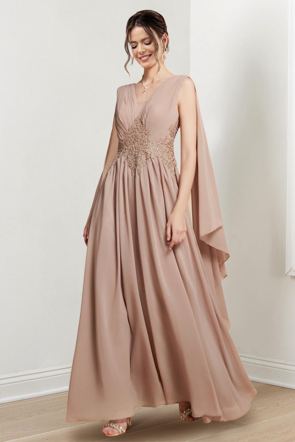 V-Neck A-Line Princess Floor-Length Dresses for the Mother of the Bride