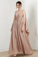 V-Neck A-Line Princess Floor-Length Dresses for the Mother of the Bride